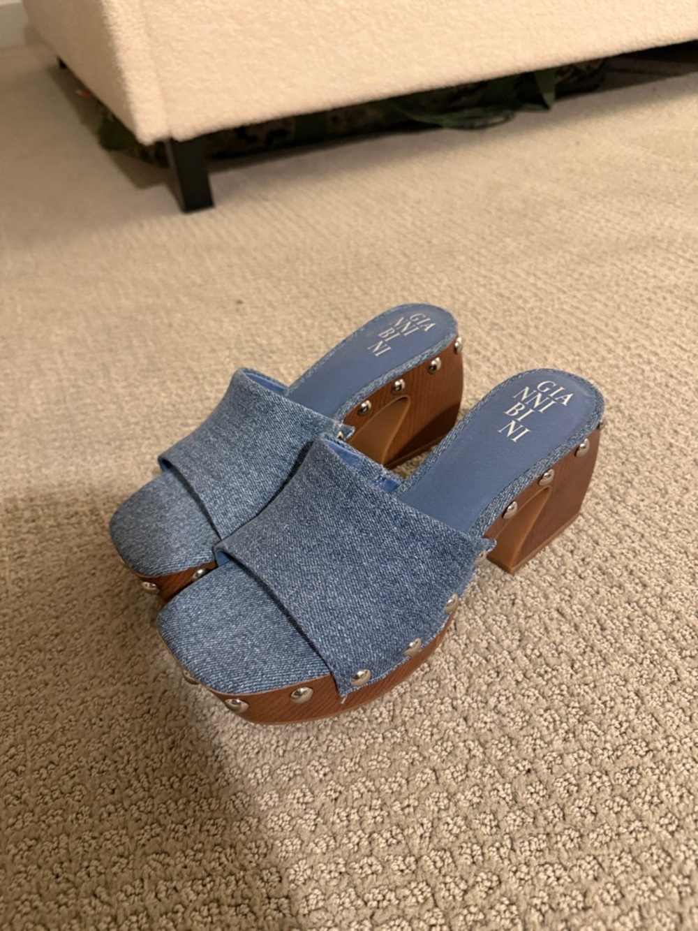 Gianni Bini Denim Blue Studded Clog Mules